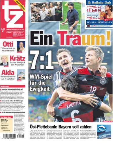 7:1: So titeln die Zeitungen in Deutschland und Brasilien ...