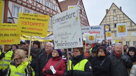 Zahlreiche Demonstranten haben in Oettingen an einer Kundgebung gegen die geplante Stromtrasse teilgenommen.