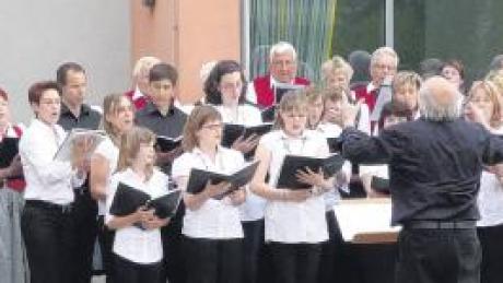 Mit dem gemeinsam gesungenen „Freude schöner Gotterfunken“ haben Chorgemeinschaft Frohsinn und Wäckerlechor (erste und zweite Reihe) der Serenade im Schulhof einen finalen Höhepunkt gesetzt. 