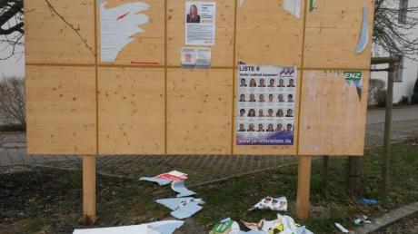 In Niederraunau (Bild) und Krumbach wurden zahlreiche Wahlplakate zerstört.