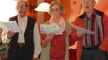 Dieses Gesangstrio begeisterte. Von links: Urban Lecheler, Frieda Müller und Martin Maier beim Günztal-Seniorennachmittag. 
