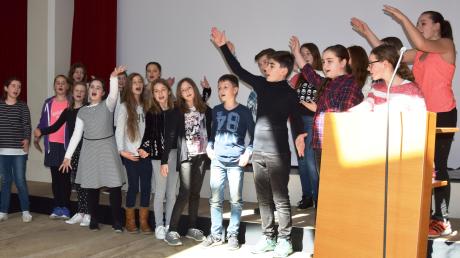 Mitglieder der Chorklasse der 6. Jahrgangsstufe begrüßten die Gäste am Ringeisen-Gymnasium musikalisch.  	