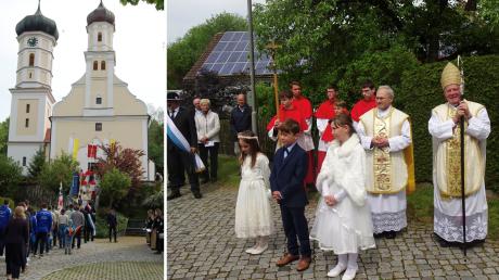 Zum Festgottesdienst anlässlich der abgeschlossenen Kirchensanierung ist nach Obergessertshausen auch Weihbischof Anton Losinger (rechts) gekommen.