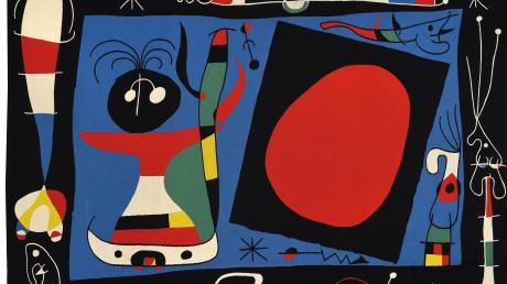 Joan Miró: Komposition Nr.1, Frau am Spiegel, 1966,  Manufacture des Gobelins,  306 mal 455 Zentimeter, Wolle, Sammlung Mobilier national