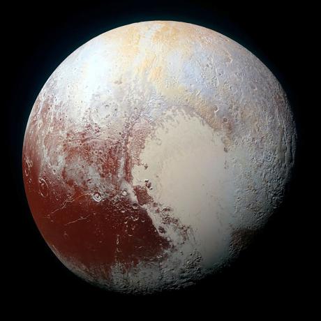 Der Zwergplanet Pluto: Bei dieser Ansicht befindet sich der Ausschnitt hier weit unten rechts …