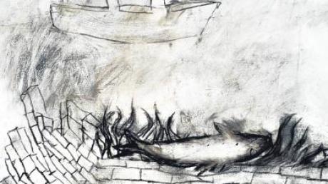 Dampfer Fisch Mauer 2007 – das Boot als Sinnbild für den Lauf des Lebens spielt im Werk von Andreas Bindl eine große Rolle. Es bedeutet Aufbruch und Tod.