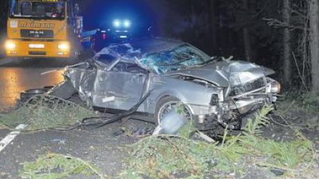 Komplett zerstört wurde das Auto eines 22-Jährigen, der am Montagabend auf der LL 23 gleich gegen mehrere Bäume schleuderte. 