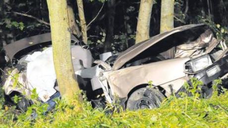 Völlig zertrümmert wurde dieser Pkw von Verkehrsteilnehmern bei Obermeitingen entdeckt: Die Insassen konnten nur noch tot geboren werden. 
