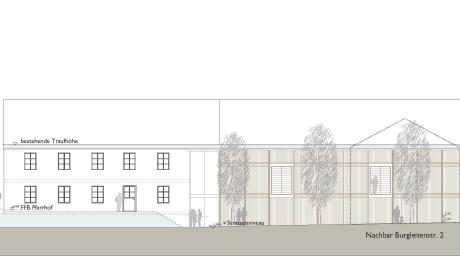 So sieht das Mehrgenerationenwohnhaus, zu dem der alte Pfarrhof in Unterwindach (links) erweitert werden soll, in einem Ausschnitt der Planzeichnung aus. 