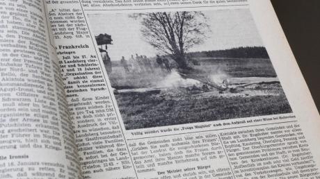 So berichtete unsere Zeitung damals über den Unfall: Die Piloten hatten die „Fouga Magister“ nicht mehr unter ihre Kontrolle bringen können. Das Flugzeug war bei Hofstetten abgestürzt. 