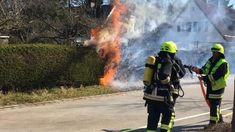 In Monheim stand eine Hecke in Flammen. Die Feuerwehr löschte umgehend.