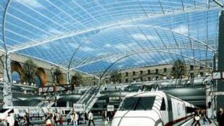 Die Computergrafik zum Bahnprojekt "Stuttgart 21" zeigt die Umgestaltung des Stuttgarter Hauptbahnhofs in einen Tiefbahnhof.