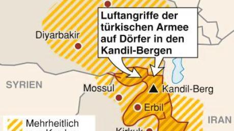 Die Infografik zeigt, wo türkische Einheiten gegen PKK-Rebellen im Nordirak vorgegangen sind.