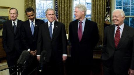 Von links: George H.W. Bush, Barack Obama, George W. Bush, Bill Clinton und Jimmy Carter.