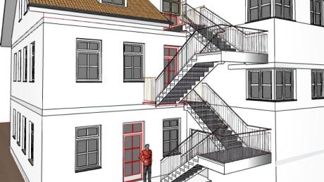 So hat Martin Büchele vom Architekturbüro Kling die Fluchttreppe an der Südwest-Seite der Grundschule Tussenhausen geplant. 