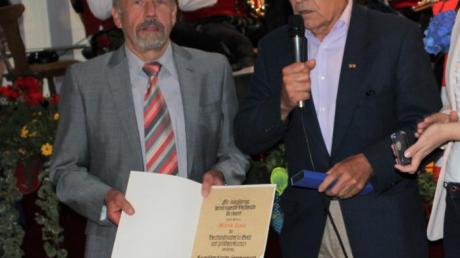 Uli Theophil ehrte Alfred Ziaja (links) für 35 Jahre Ehrenamt und 50 Jahre Mitgliedschaft bei der Spielvereinigung Wiedergeltingen. 