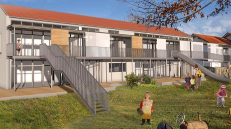 So soll das erweiterte „Haus für Kinder“ in Kammlach bald aussehen. 	