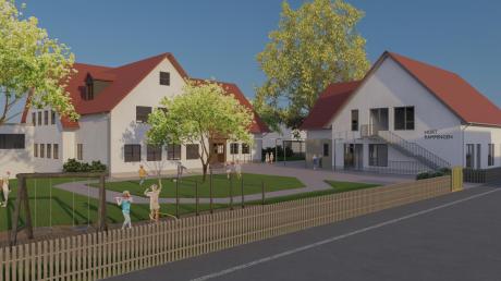 In idealer Umgebung von Kindergarten, Grundschule, Gemeindehaus und Spielplatz: der zweigruppige Hortneubau in Rammingen. 