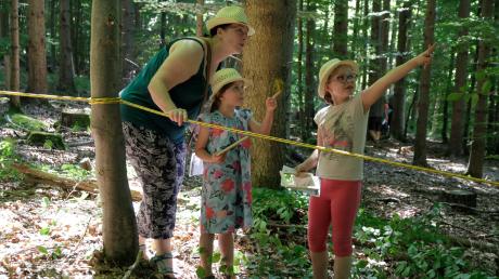 Mit Spiegeln ausgestattet gingen die Familien an einem Seil entlang auf Entdeckungstour. Lucia (acht Jahre) und Alina (sechs Jahre) zeigten ihrer Mama mit Begeisterung, was sie alles in den Bäumen entdeckten.