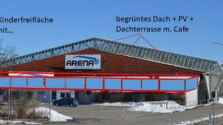 So stellt sich Grünen-Ortssprecher Armin Egger ein neues Juze auf Teilen der Eishalle vor. 