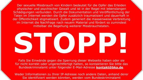 Das Stopp-Schild, welches Internet-Nutzer manchmal sehen, wenn sie auf Internet-Seiten mit Kinderpornografie zugreifen wollen.