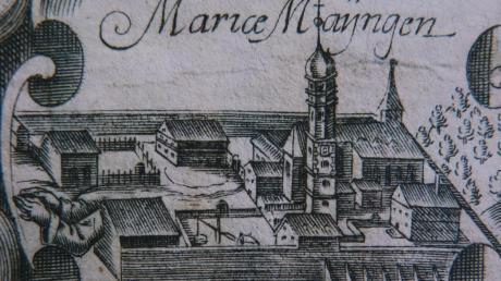 Die Klosteranlage des Birgittenordens in Maihingen nach einer Darstellung von F. Bidenne anno 1627.