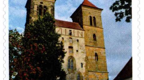 Die Klosterkirche Auhausen als Briefmarke.  	