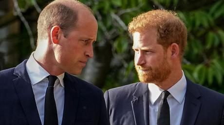 William und Harry beim Begräbnis für die verstorbene Königin Elizabeth II. vor Schloss Windsor.