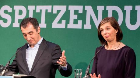 Grünes Spitzenduo Katrin Göring-Eckardt und Cem Özdemir: vom SPD-Phänomen Martin Schulz überrumpelt.  	