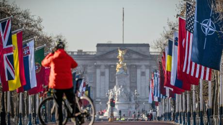 Vor dem Buckingham-Palast wehen die Fahnen der Nato-Mitgliedsstaaten, die sich in London zum Gipfel treffen. 