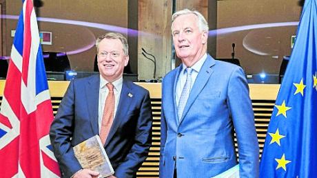 Sie verhandeln wegen Corona inzwischen nur noch virtuell: David Frost (links) und Michel Barnier. 