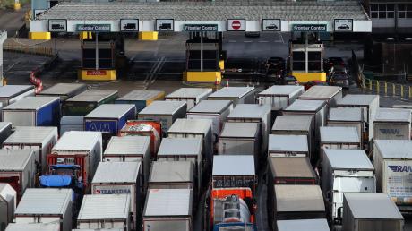 Lastwagen standen vor dem Hafen von Dover Schlange, als es bei Ein- und Ausfuhr von Waren wegen des Brexit zu Verzögerungen kam.