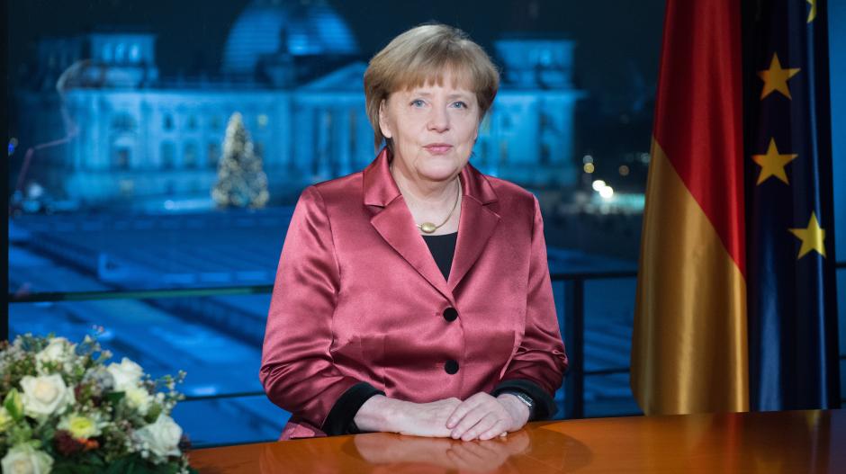 Bundeskanzlerin Angela Merkel bei ihrer Neujahrsansprache im Jahr 2014.
