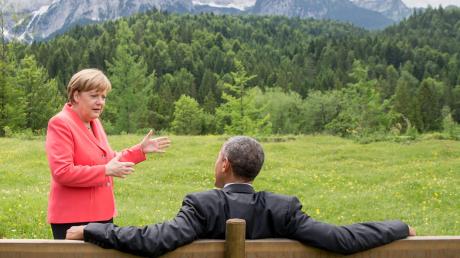 Weltpolitik vor Alpenpanorama: die damalige Kanzlerin Angela Merkel mit dem Ex-US-Präsidenten Barack Obama im Jahr 2015 in Elmau.