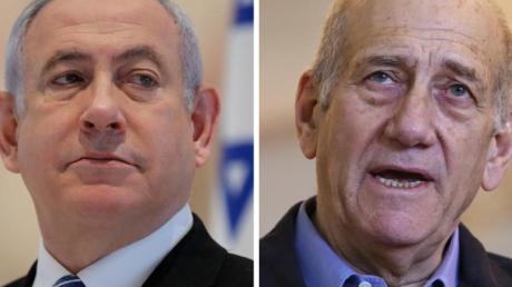 Archivfotos von Benjamin Netanjahu (l), damals Ministerpräsident von Israel, aufgenommen 2020, und Ehud Olmert, ehemaliger israelische Ministerpräsident, im Jahr 2015.
