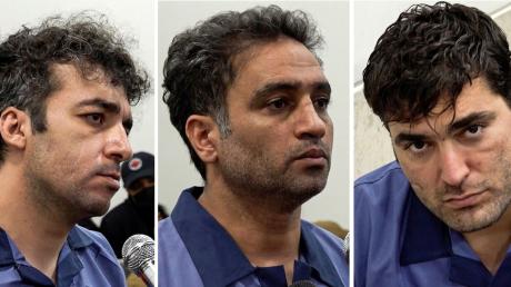 Saleh Mirhaschemi (l-r), Said Jakobi und Madschid Kasemi während ihrer Prozesse. Die Männer sind im Iran nach umstrittenen Prozessen hingerichtet worden.