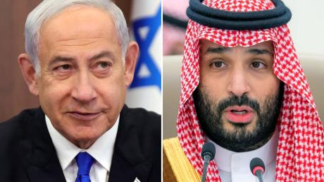 Israels Ministerpräsident Benjamin Netanjahu (l) und der saudische Kronprinz Mohammed bin Salman. Saudi-Arabien hat die Gespräche über eine mögliche Normalisierung der Beziehungen mit Israel gestoppt, heißt es.