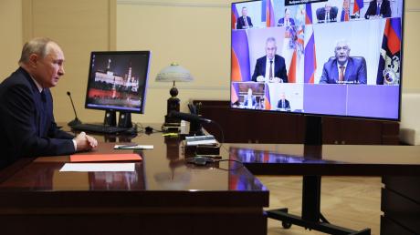 Kremlchef Wladimir Putin bei einer Videokonferenz des russischen Sicherheitsrates.