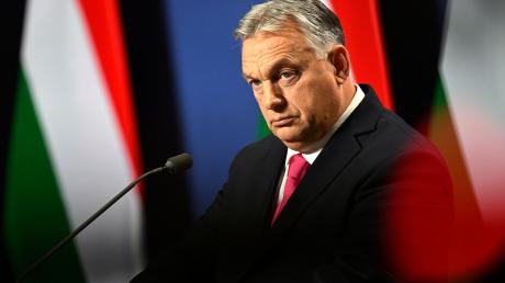 Ungarns Ministerpräsident Viktor Orban während einer internationalen Pressekonferenz.