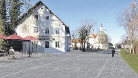 So sieht die Straße zum Kloster in Klosterlechfeld derzeit aus (Bild unten). Und so könnte sie nach den Ideen des Planungsbüros Opla einmal aussehen (Bild oben).  
