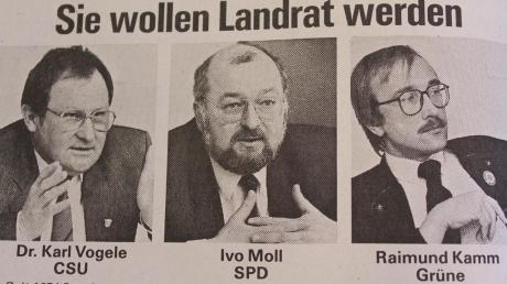 Bei der Landratswahl 1988 stellten sich zur Wahl: (von links) Karl Vogele, Ivo Moll und Raimund Kamm.