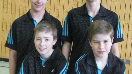 Die erste Jungen-Mannschaft der Wertinger Tischtennis-Sportler. Im Bild hinten von links: Nico Mäding und Oliver Güntner. Sitzend: Andreas Dworschak und Daniel Dittmann.  
