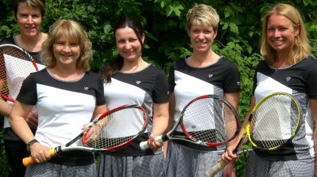 Eine erfolgreiche Saison spielten die Damen 30 des Tennis-Club Wertingen. Ein Spitzenplatz in der Bezirksklasse 1 ist ihnen sicher. Von links Babs Seefried, Marion Gleich, Marion Buk-Kluger, Sabine Simon und Steffi Zegula.  
