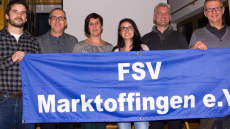 Der neue Vorstand des FSV Marktoffingen (von links): Stefan Mayer, Roland Hummel, Jasmin Stelzle, Simone Stark, Klaus Joas und Karl Stempfle. Es fehlt Monika Kunert. 
