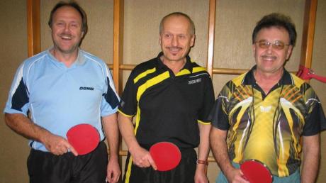 Das TTF-Trio mit (von links) Horst Müller, Xaver Eschenlohr und Gerhard Lucke war bei den bayerischen Meisterschaften recht erfolgreich. Eschenlohr und Lucke gelang gar die Qualifikation für die deutsche Meisterschaft. 	