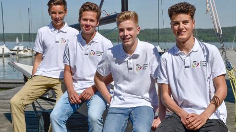 Zwei Teams vom Diessner Segel-Club und Augsburger Segelclub starten bei der Kieler Woche mit dem 29er. Von links: Jonas Schupp, Florian Steuerer, Moritz Hagenmeyer und Moritz Fiebig.