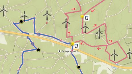 Am Samstag findet in Freihalden zum 14. Mal eine Etappe der Nordic Walking-Tour statt. Auf der Karte: Der Streckenverlauf. 	<b>Grafik: Matthias Bigelmayr</b>
