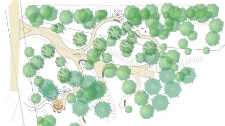 Dieser Vorentwurf vom Planungsbüro zeigt, wie der Holzheimer Friedhof aussehen soll. Aus der Vogelperspektive erinnert die Anlage, von links gesehen, selbst an einen Baum.  	