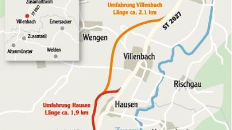 Circa vier Kilometer lang ist die geplante Umfahrung von Hausen und Villenbach . 