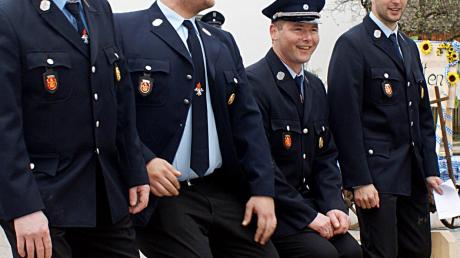 Patenbitten der Feuerwehr Buttenwiesen in Lauterbach (von links): Edmund Mathes, Zweiter Kommandant, Dominik Lindner, Erster Kommandant und die beiden Vorsitzenden Ralf Schwalbe und Michael Hagl. 
